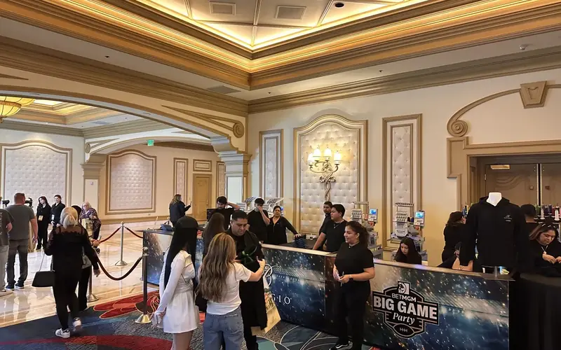 Live embroidery station set up at a Las Vegas brand activation