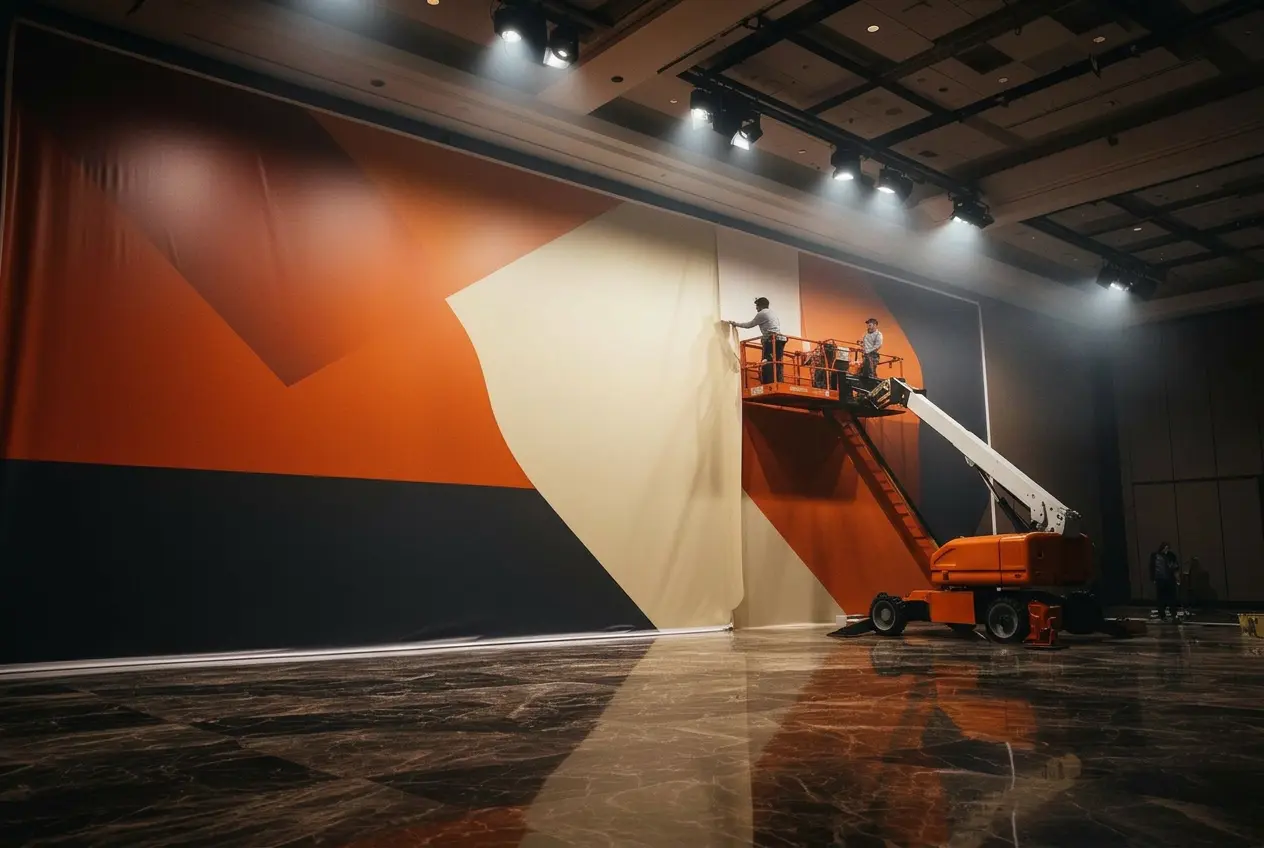 Large-scale commercial wall wrap installation in a Las Vegas hotel lobby